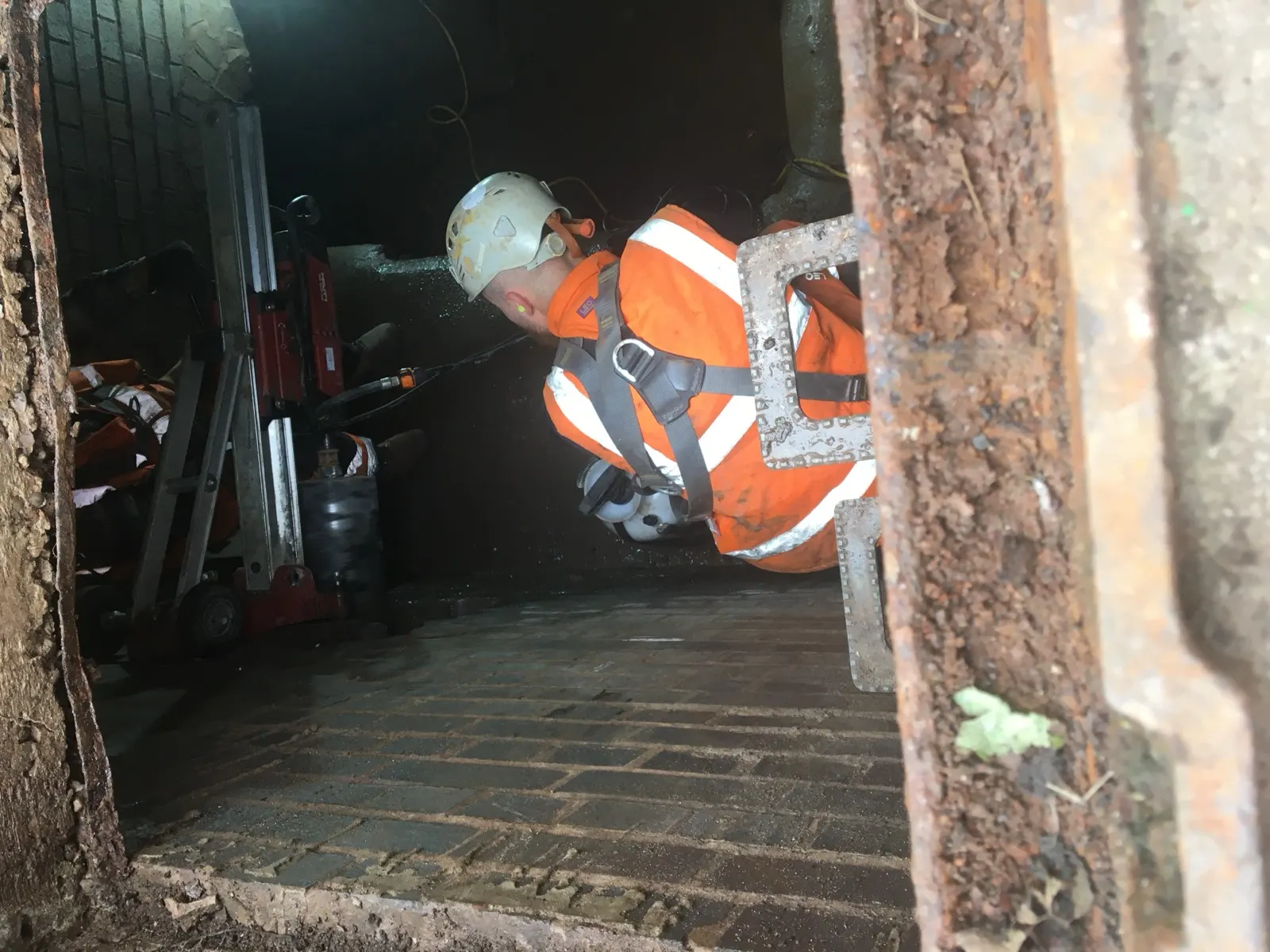 Core drilling inside an underground chamber