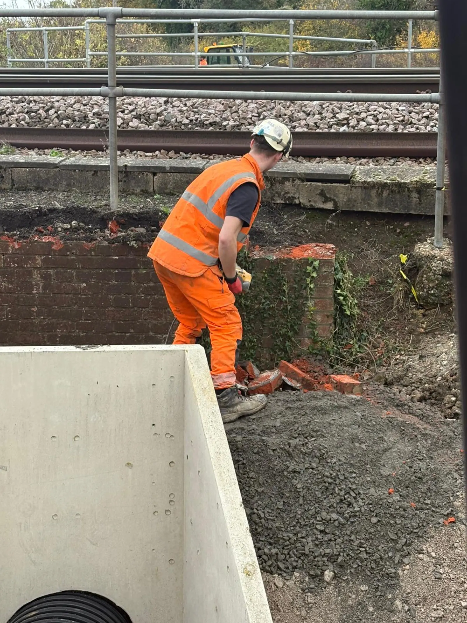 Access works around a precast headwall installation
