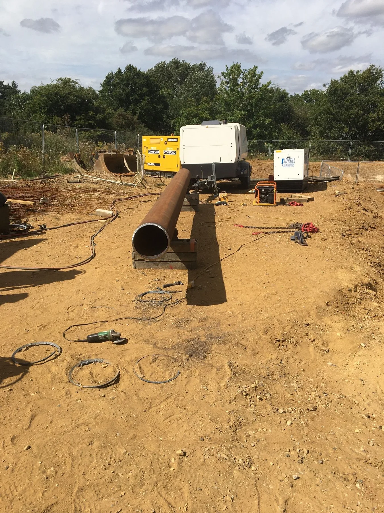 Pipe ramming equipment set up on site in Colchester