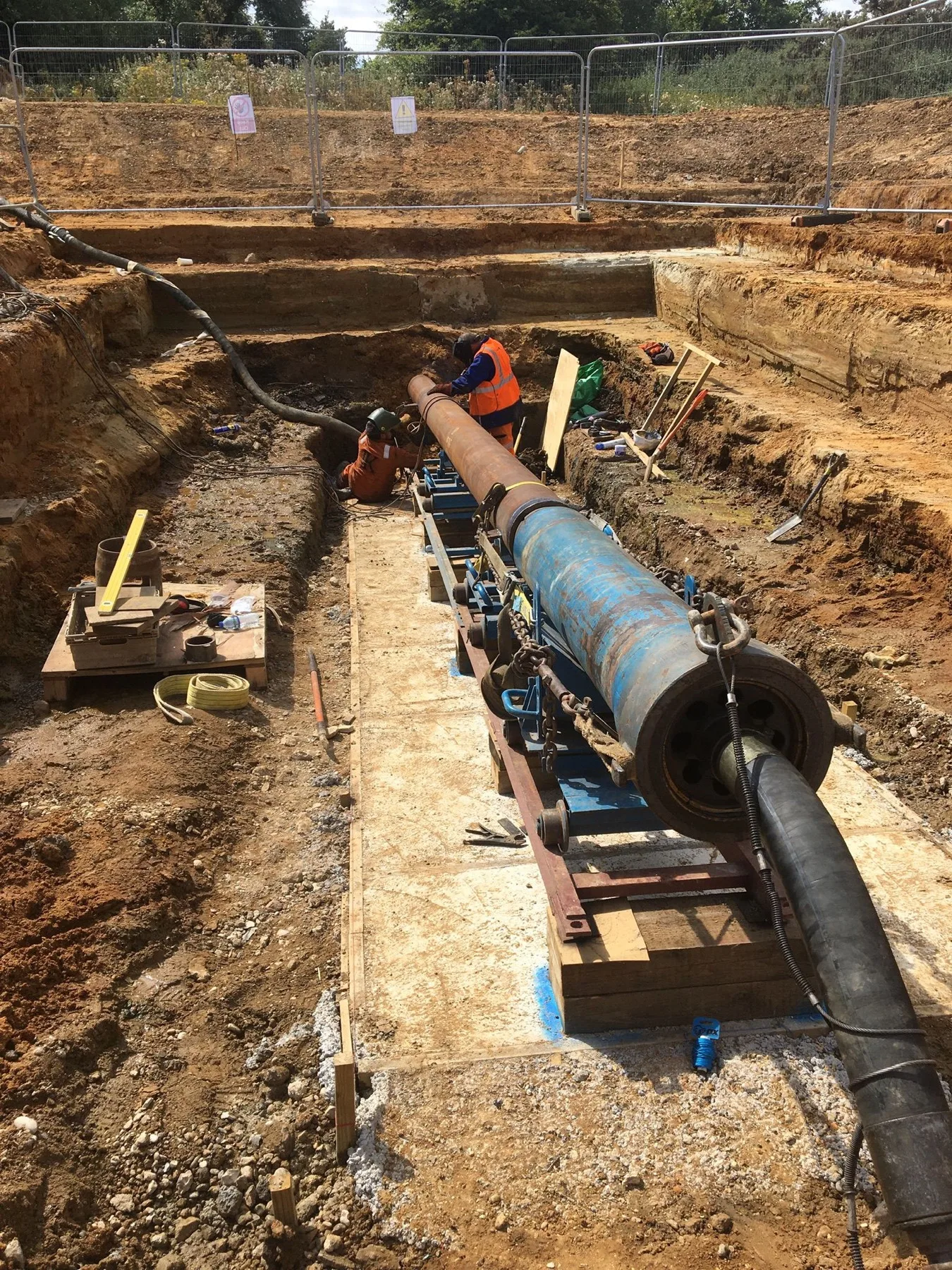 No Dig Ltd trenchless works showing pipe ramming access and site setup